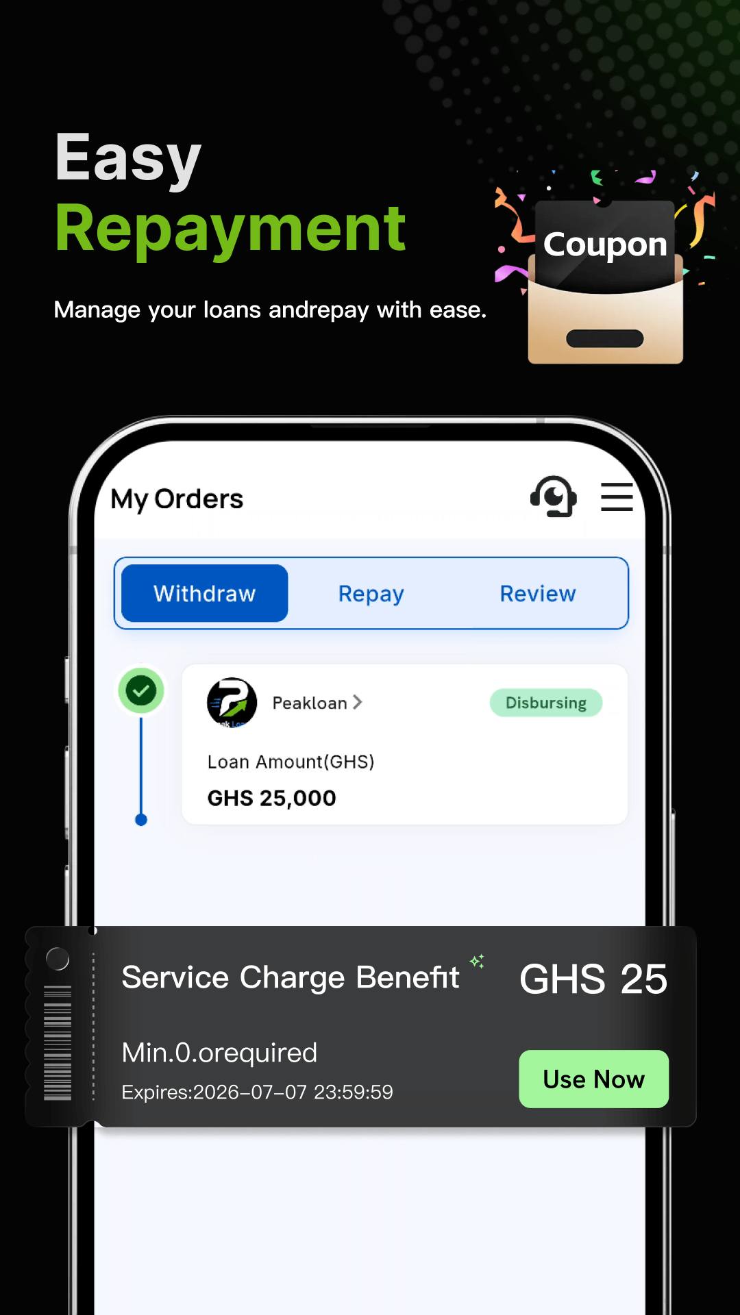 Peak Loan repayment — Easy Repayment and order management